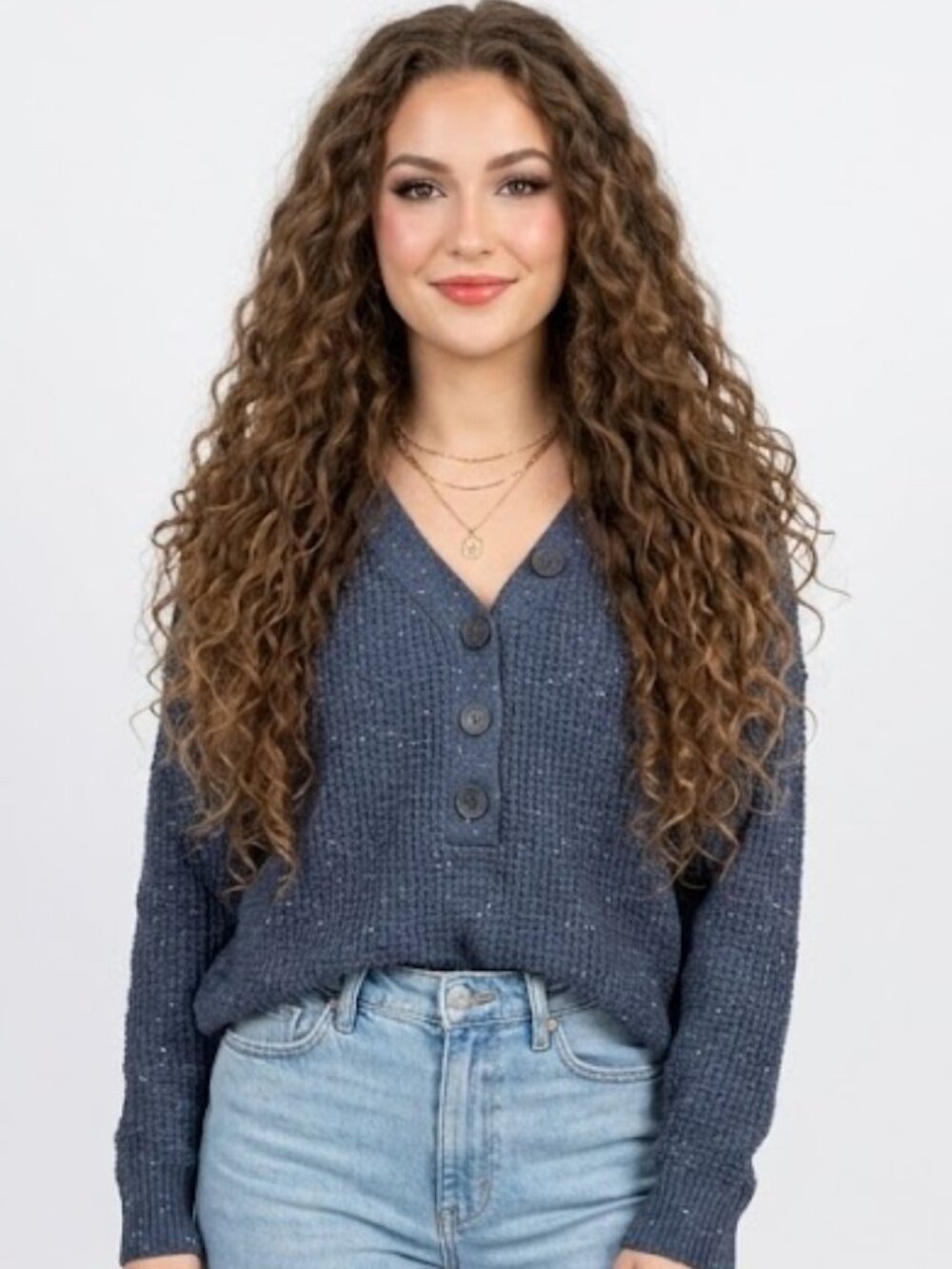 ANA | OVERSIZED BLUE KNIT V NECK SWEATER